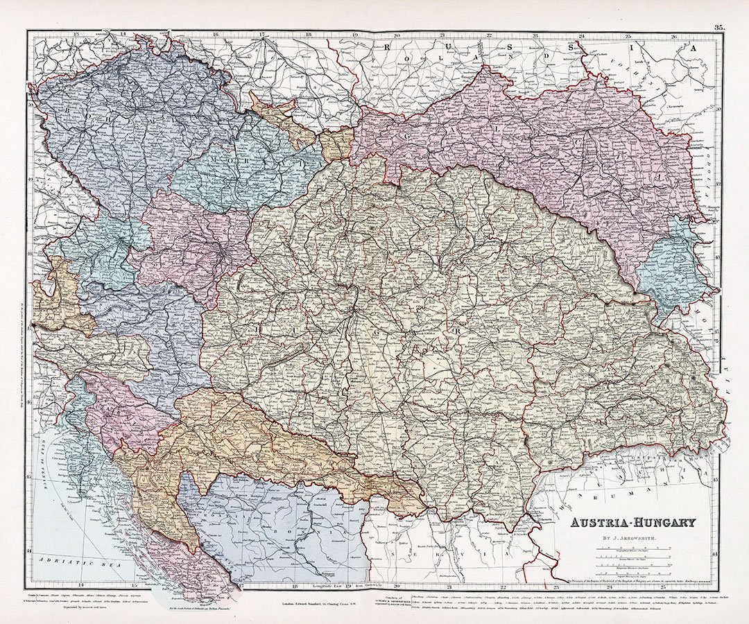 1887 Map of Austria Hungary Empire