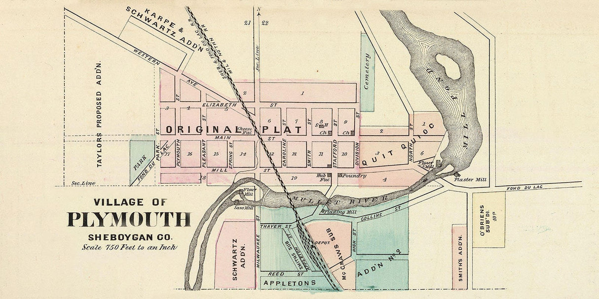 1878 Town Map of Plymouth Sheboygan County Wisconsin