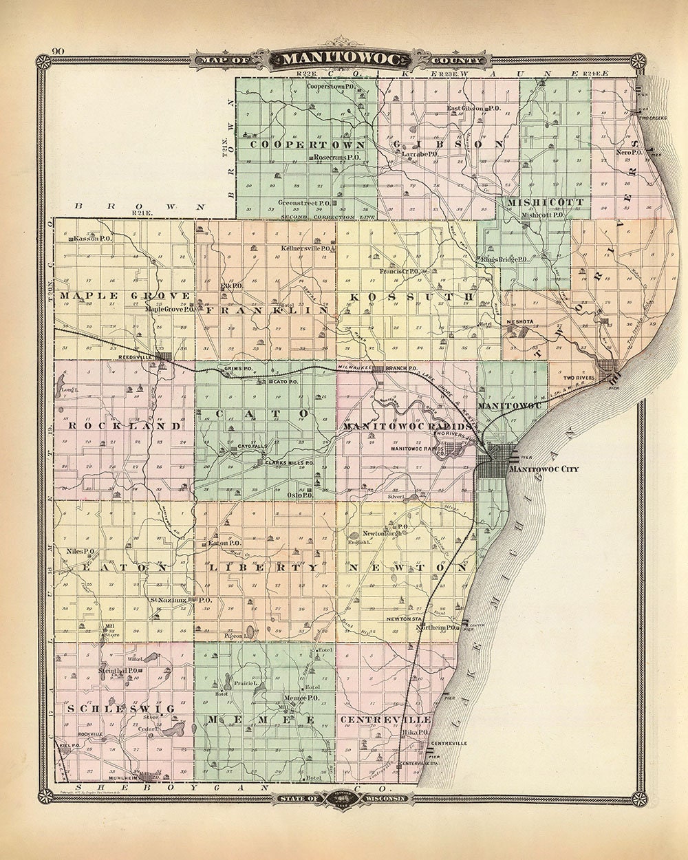 1878 Map of Manitowoc County Wisconsin