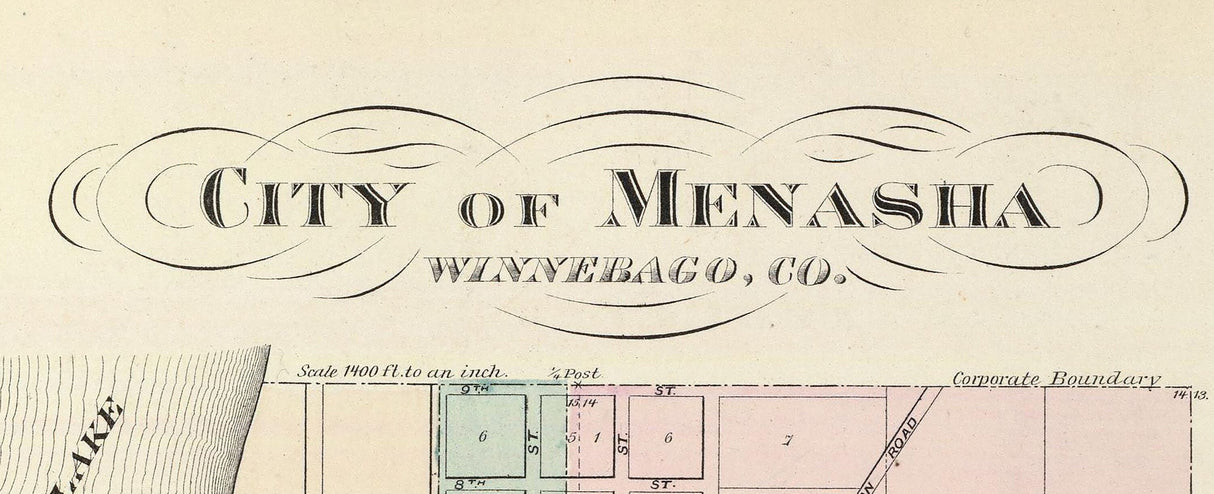 1878 Town Map of Menasha and Neenah Winnebago County Wisconsin