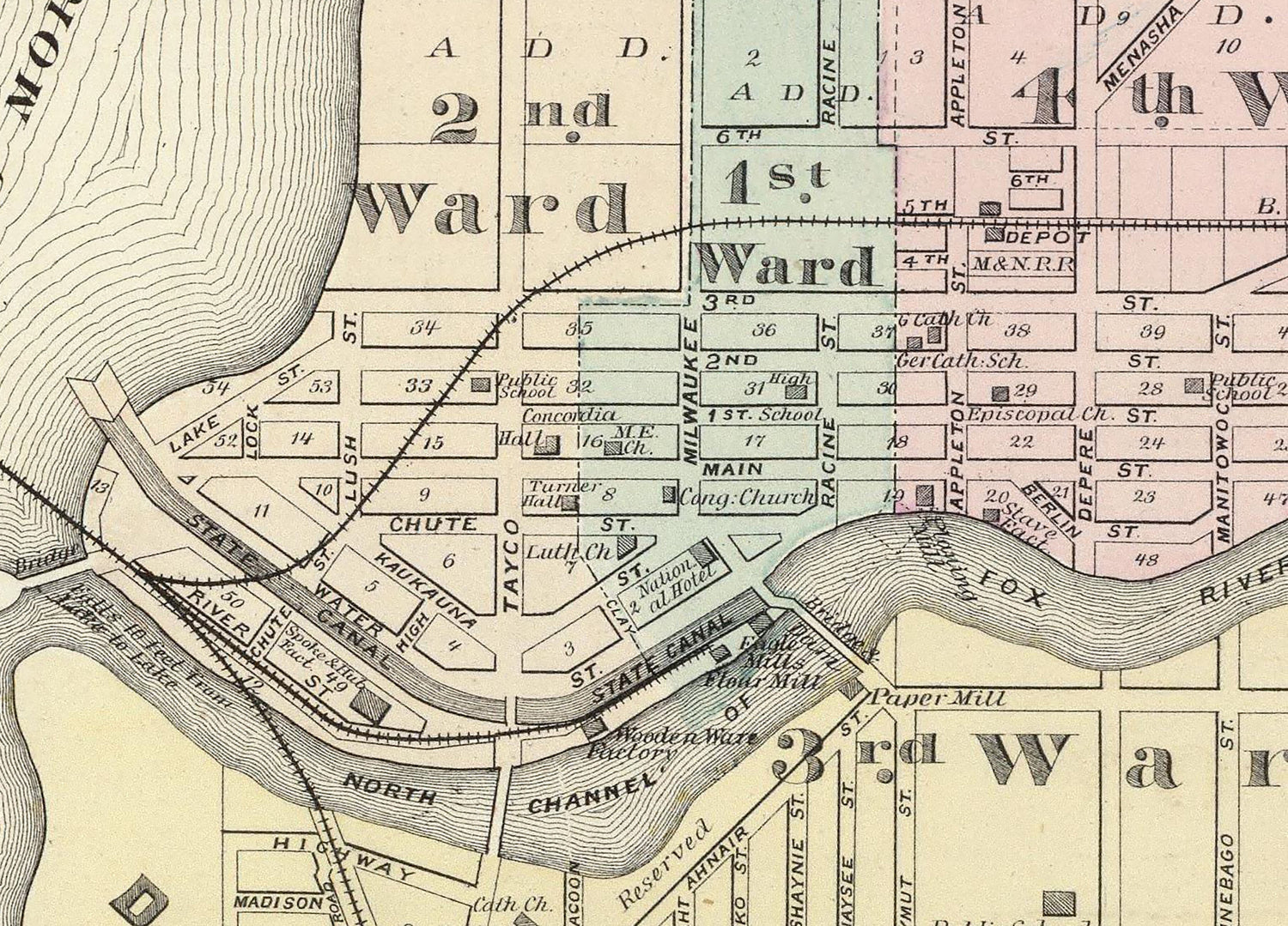 1878 Town Map of Menasha and Neenah Winnebago County Wisconsin