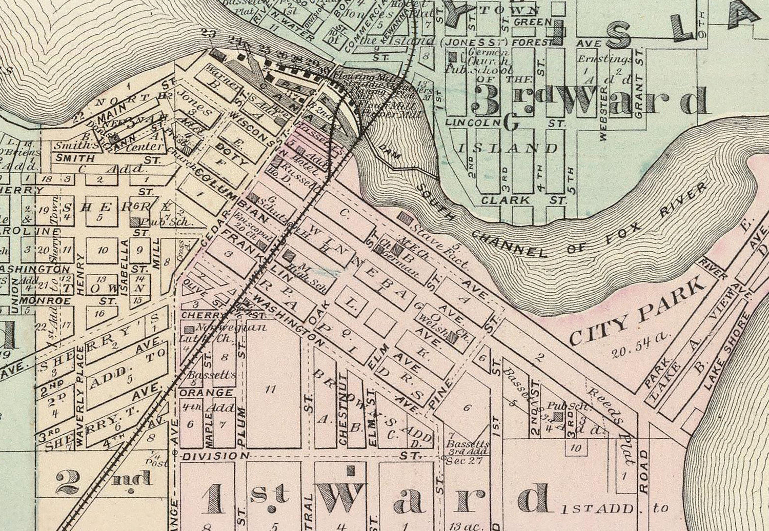 1878 Town Map of Menasha and Neenah Winnebago County Wisconsin