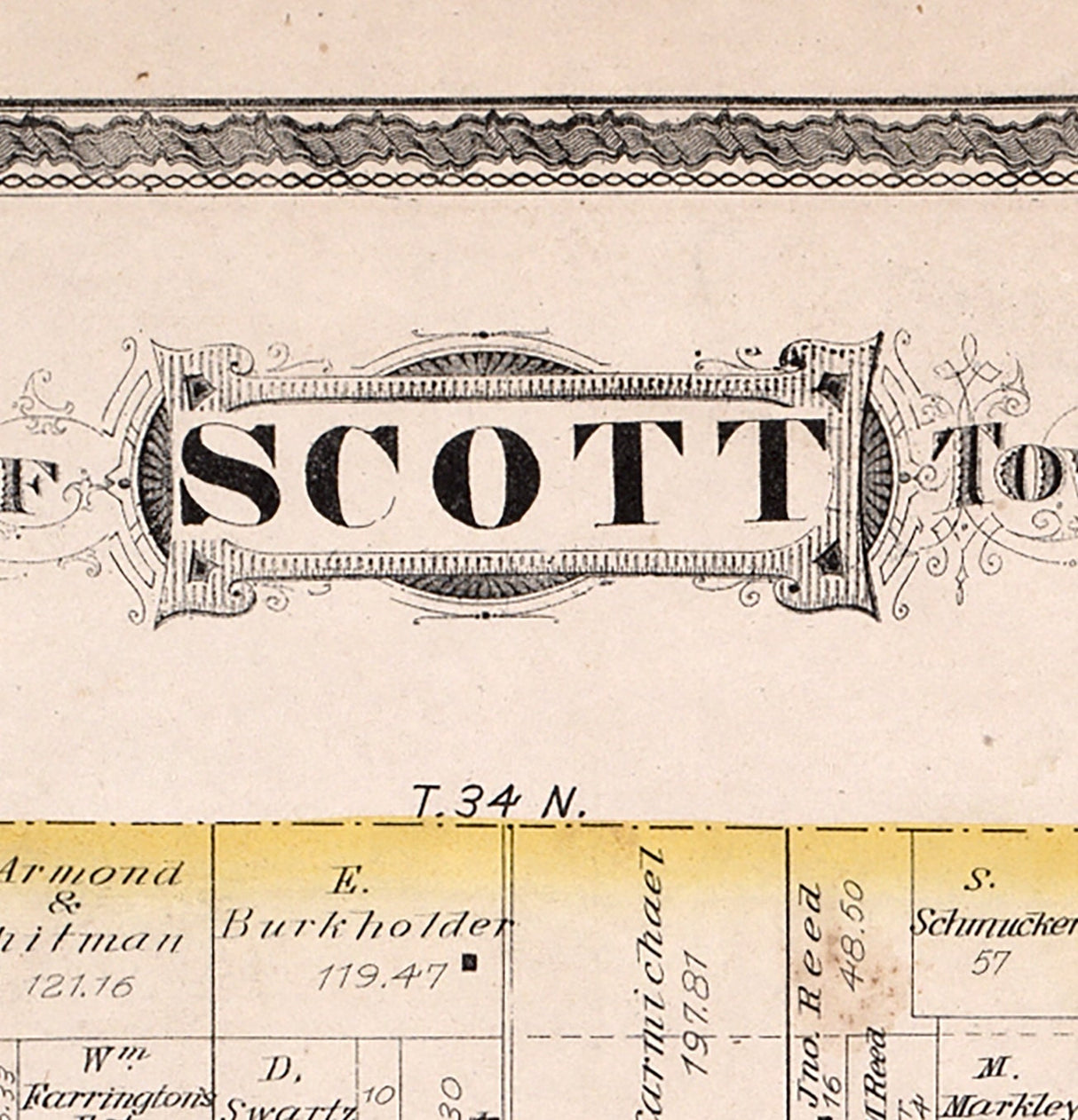 1879 Map of Scott Township Kosciusko County Indiana