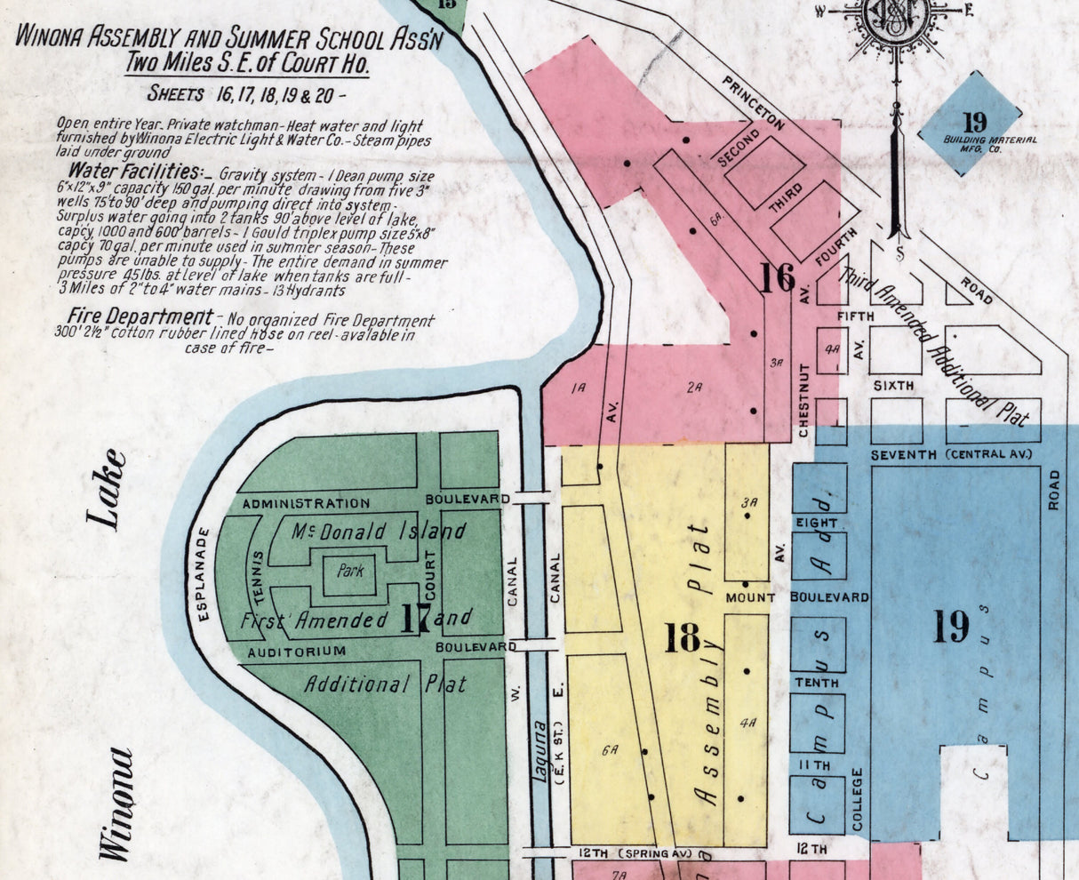 1910 Town Map of Warsaw Kosciusko County Indiana