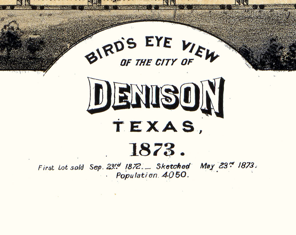 1873 Panoramic Map of Denison Grayson County Texas