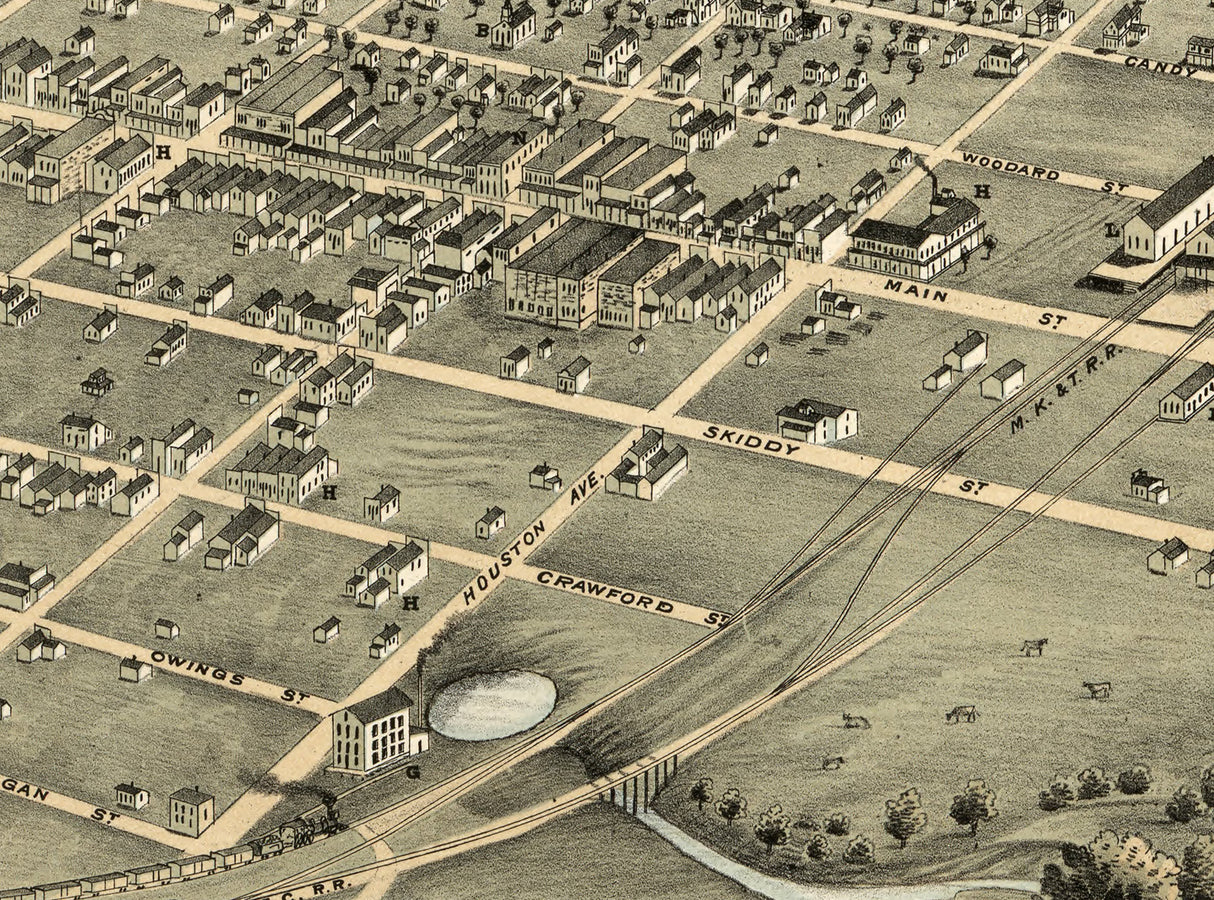 1876 Panoramic Map of Denison Grayson County Texas