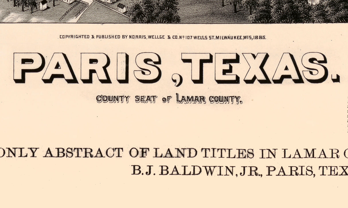 1885 Panoramic Map of Paris Lamar County Texas