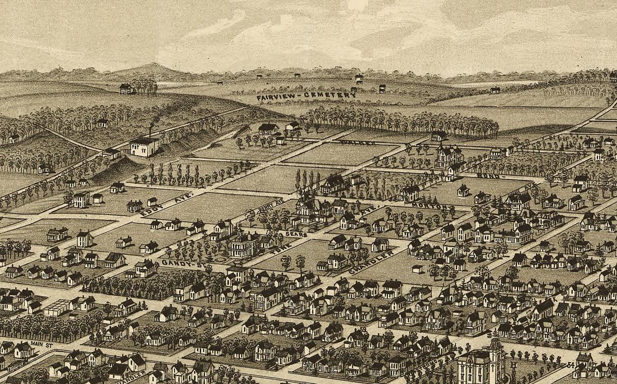 1886 Panoramic Map of Denison Grayson County Texas
