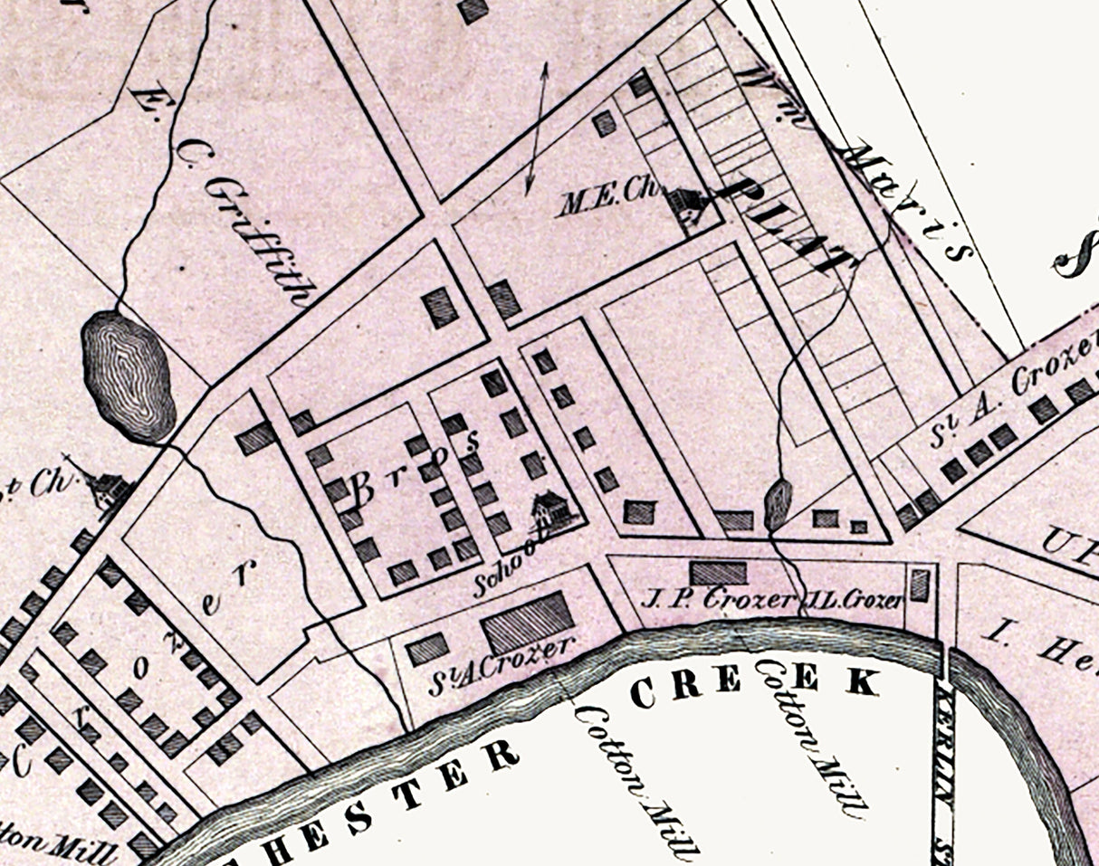 1875 Town Map of Upland Delaware County Pennsylvania