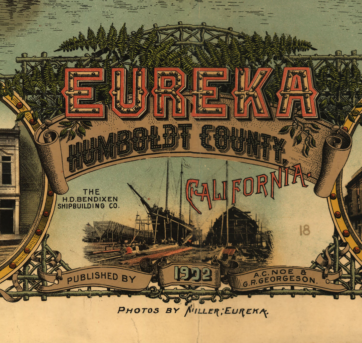 1902 Panoramic Map of Eureka Humboldt County California