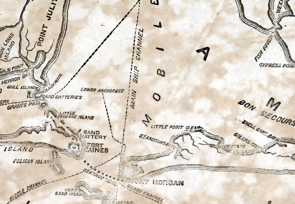 1864 Map of Mobile Bay Alabama