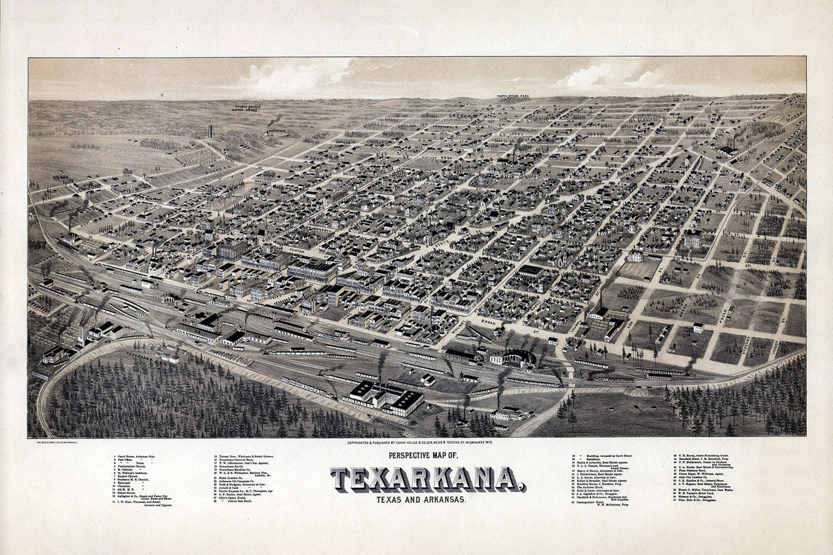 1888 Panoramic Map of Texarkana Texas and Arkansas