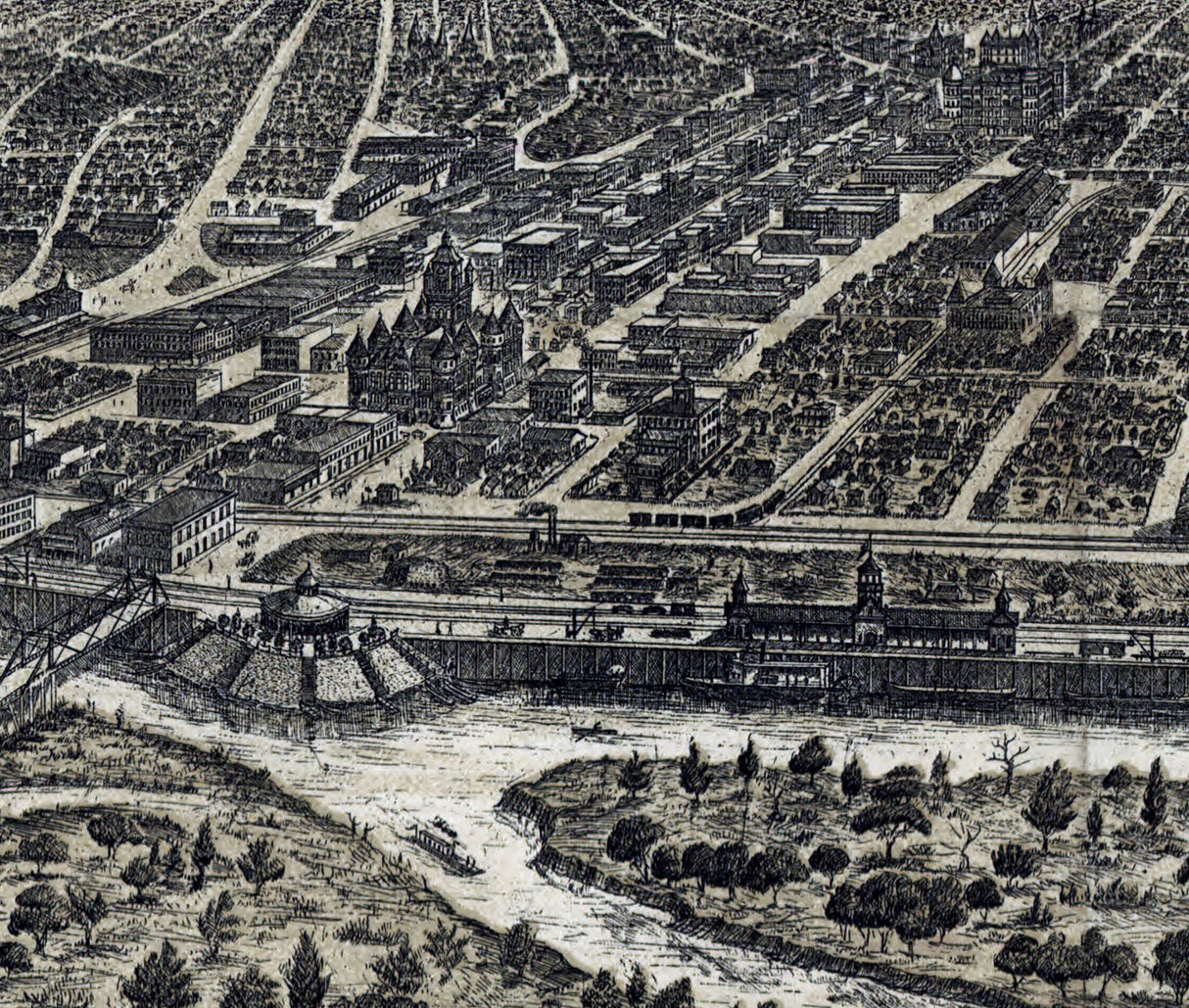1892 Panoramic Map of Dallas Texas