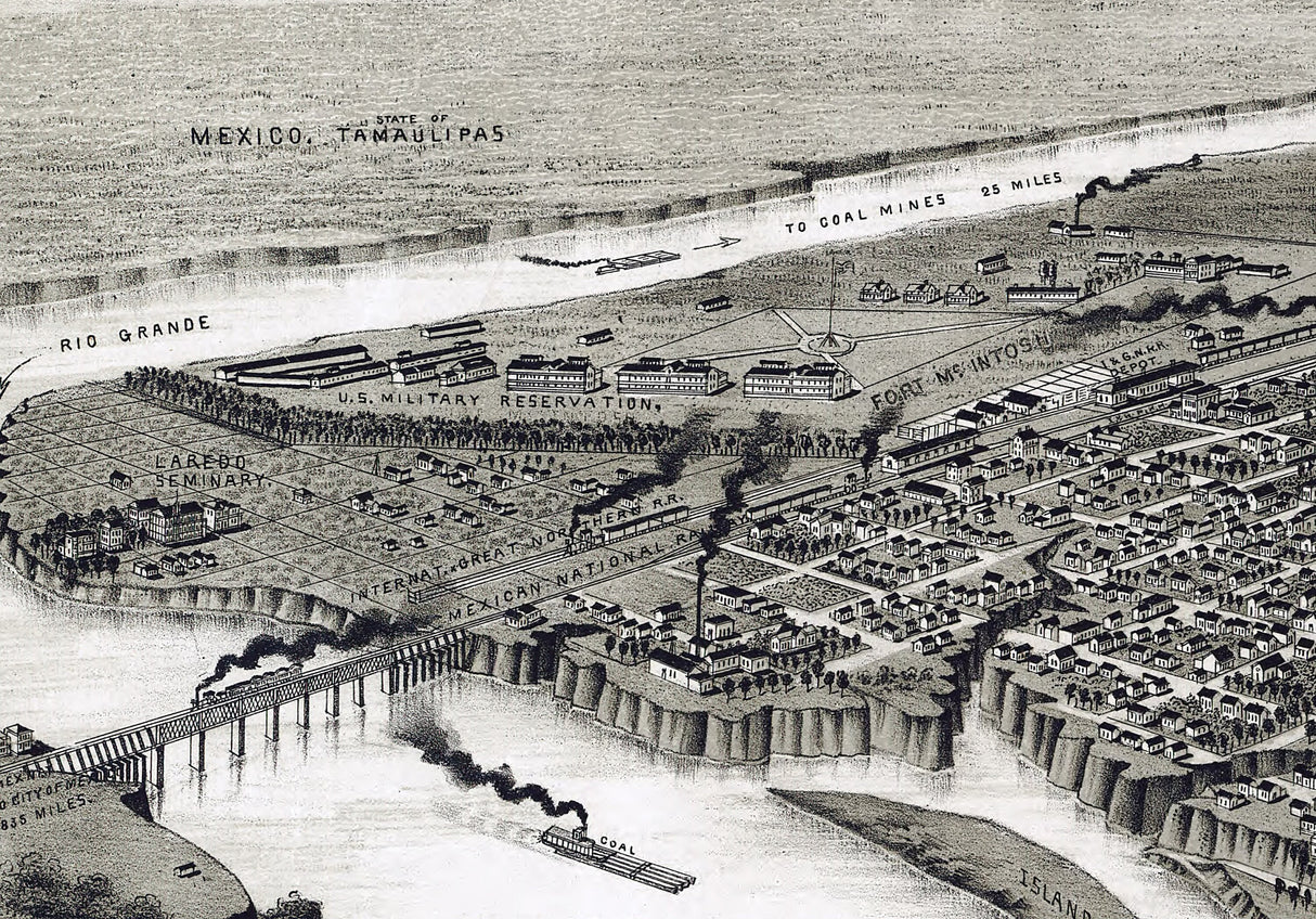 1892 Panoramic Map of Laredo Texas
