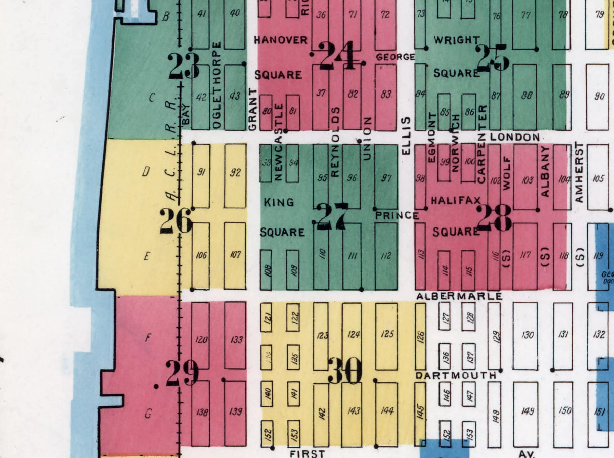 1908 Town Map of Brunswick Glynn County Georgia