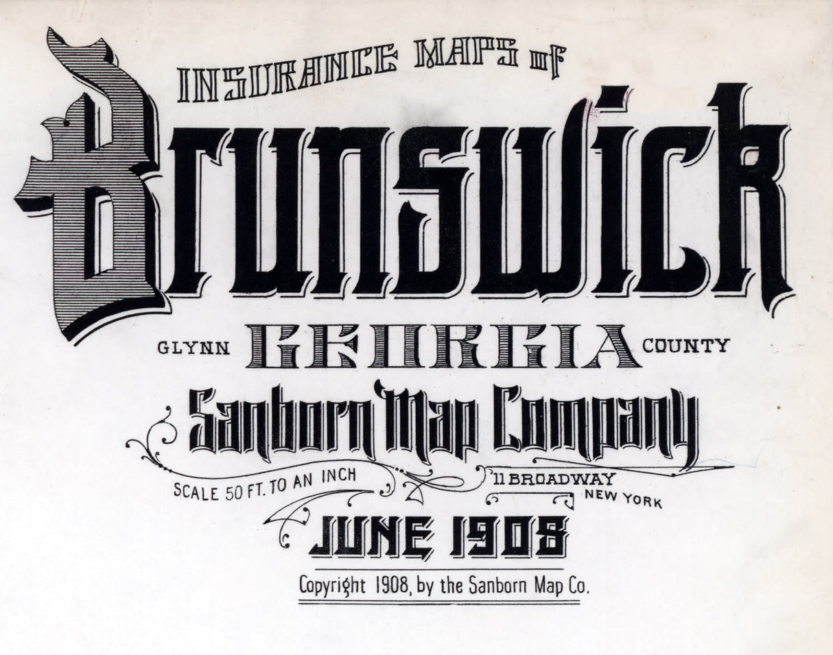 1908 Town Map of Brunswick Glynn County Georgia