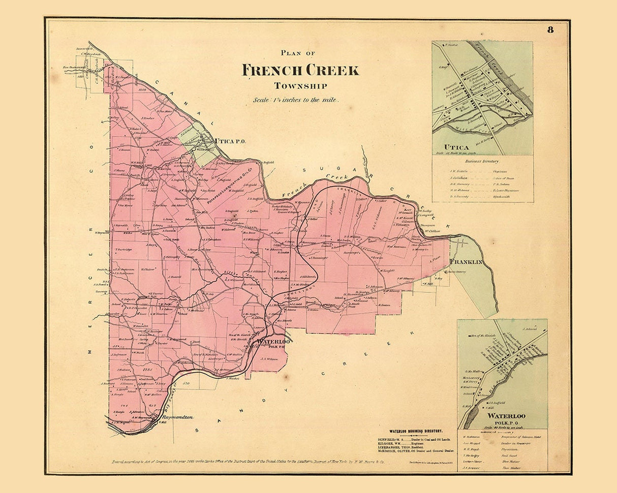 1865 Map of French Creek Township Venango County Pennsylvania Oil Region