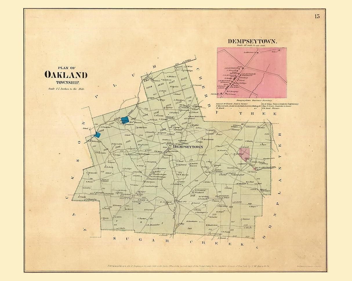 1865 Map of Oakland Township Venango County Pennsylvania Oil Region