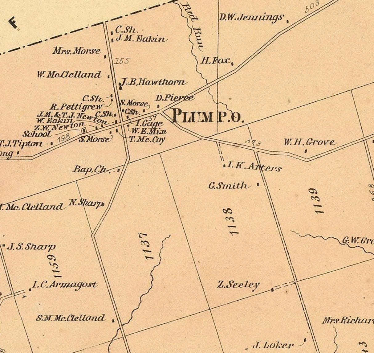 1865 Map of Plum Township Venango County Pennsylvania Oil Region