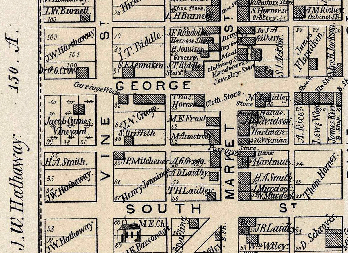 1876 Map of Carmichaels Greene County Pennsylvania