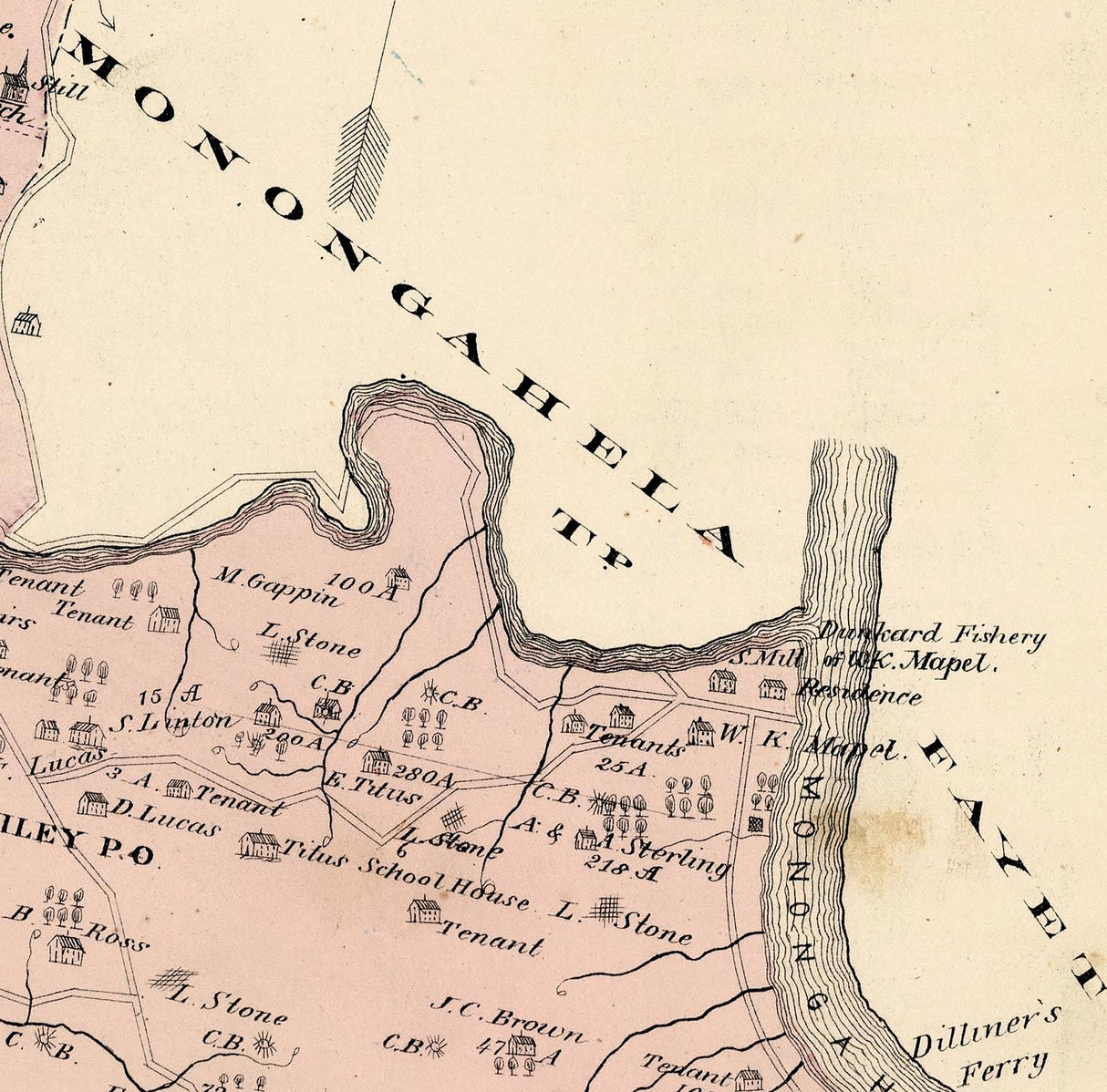 1876 Map of Dunkard Township Greene County Pennsylvania