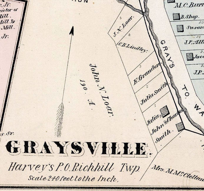 1876 Map of Gilmore Township Greene County Pennsylvania Rogersville Graysville