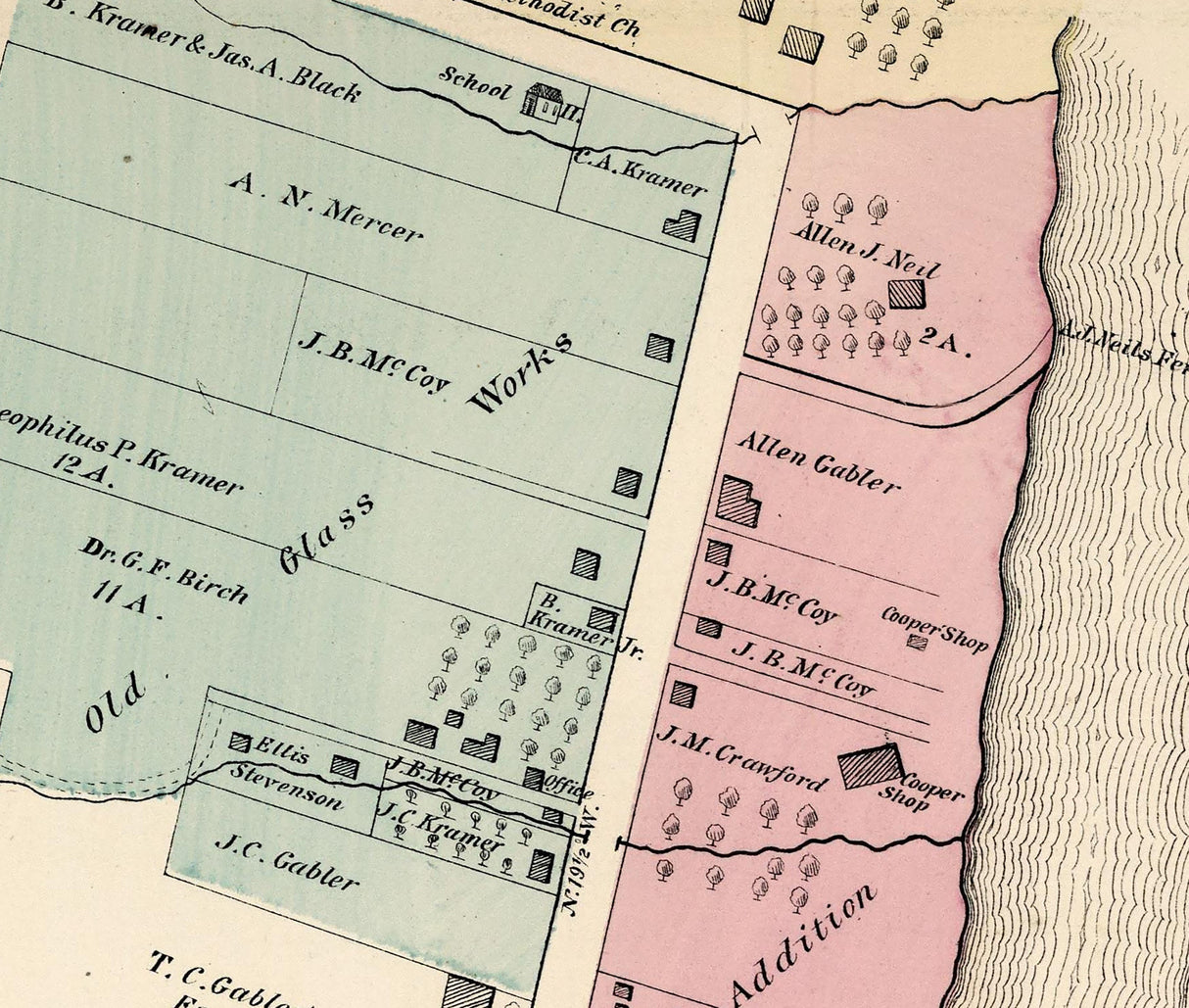 1876 Map of Greensboro Greene County Pennsylvania