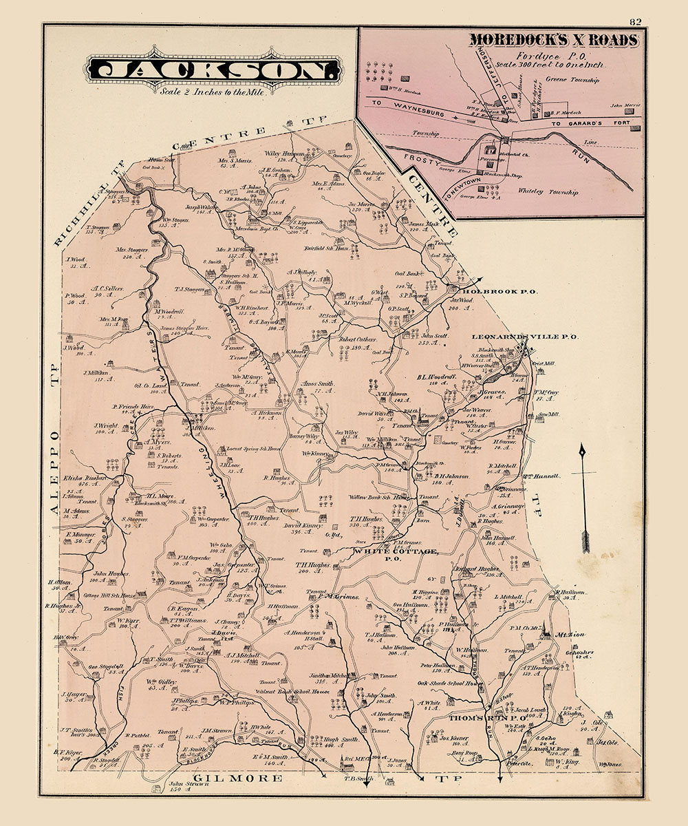 1876 Map of Jackson Township Greene County Pennsylvania