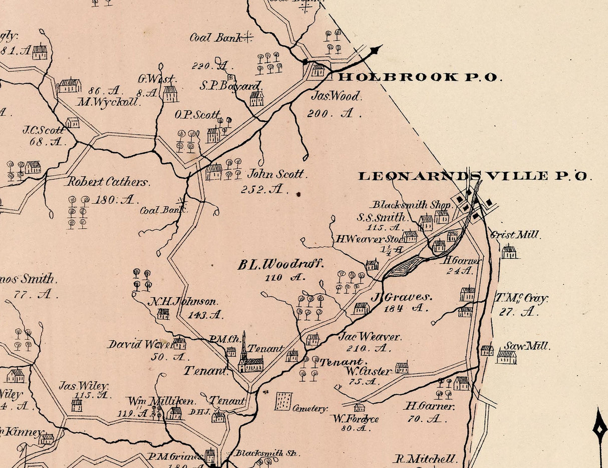 1876 Map of Jackson Township Greene County Pennsylvania