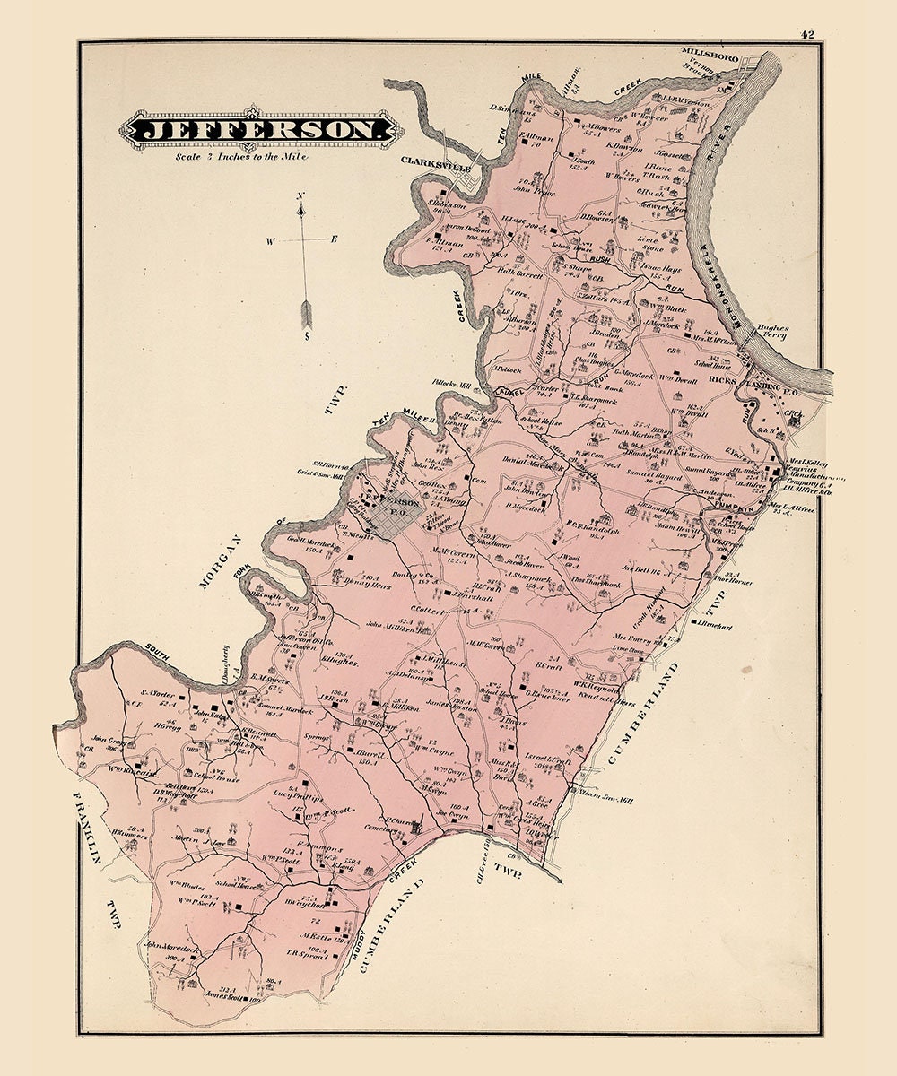 1876 Map of Jefferson Township Greene County Pennsylvania