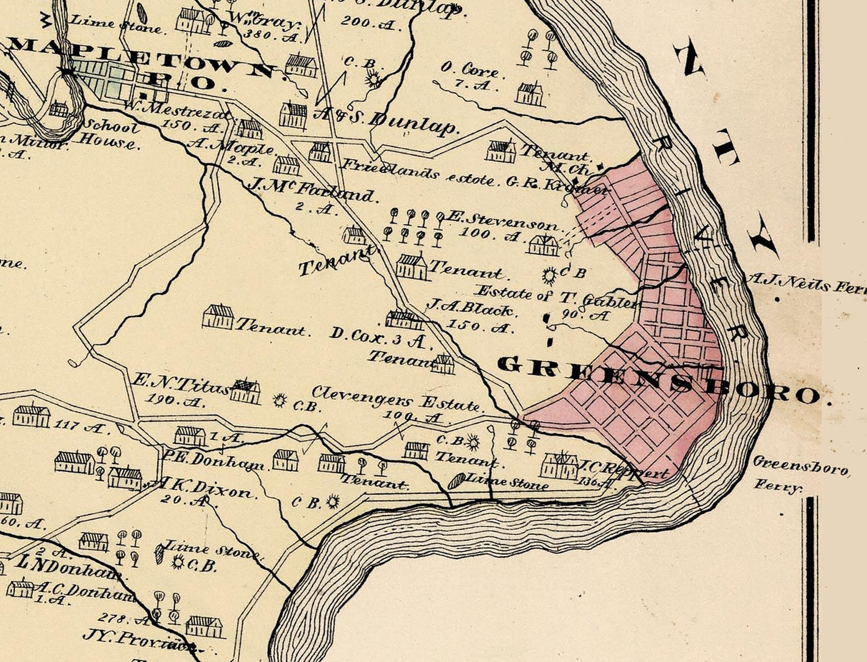1876 Map of Monongahela Township Greene County Pennsylvania