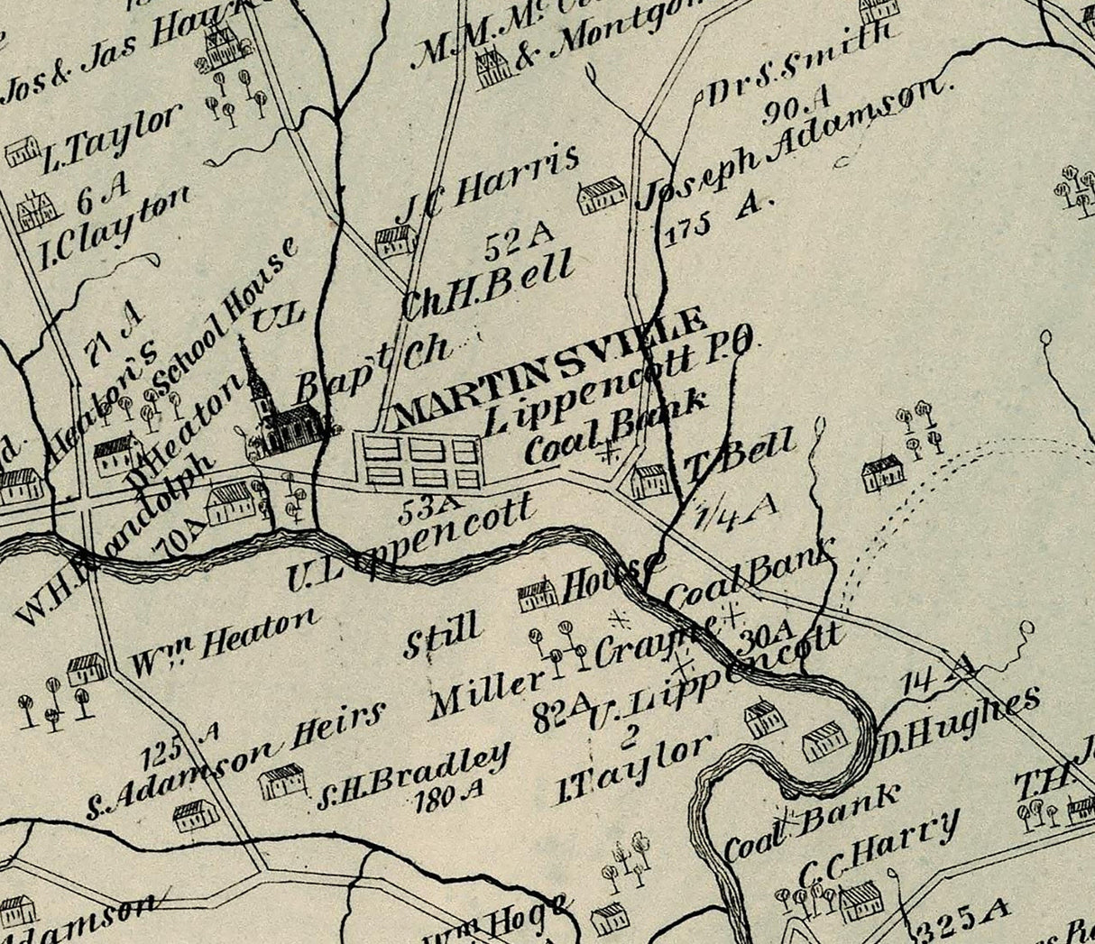 1876 Map of Morgan Township Greene County Pennsylvania