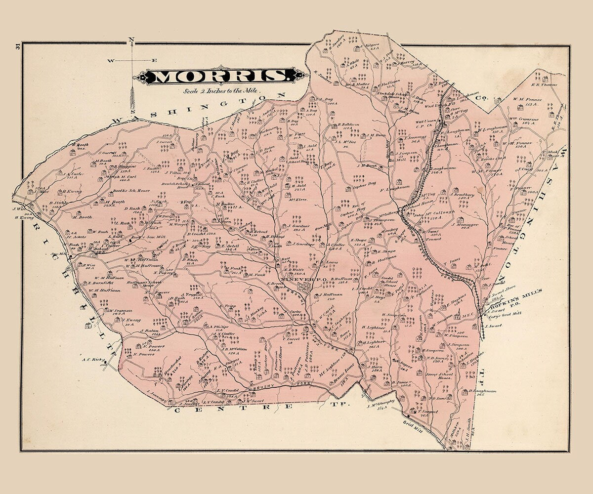 1876 Map of Morris Township Greene County Pennsylvania