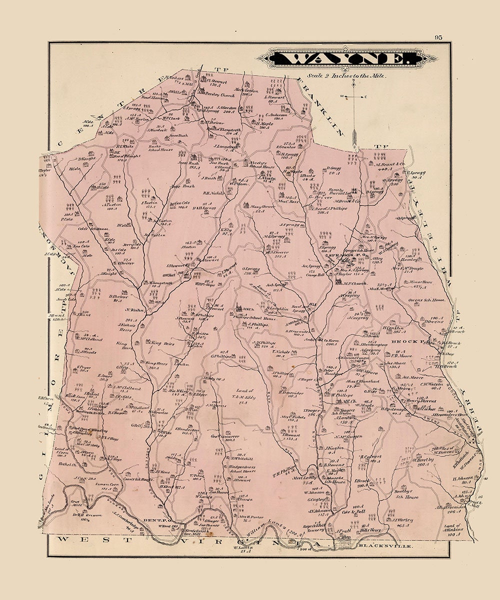 1876 Map of Wayne Township Greene County Pennsylvania