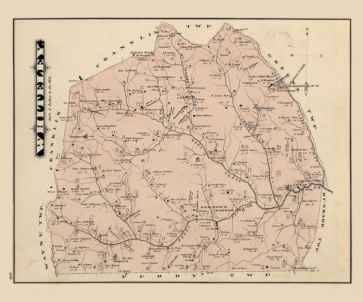 1876 Map of Whiteley Township Greene County Pennsylvania