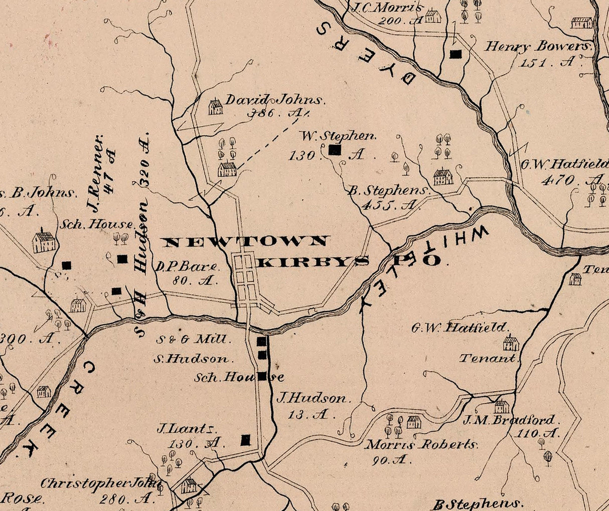 1876 Map of Whiteley Township Greene County Pennsylvania