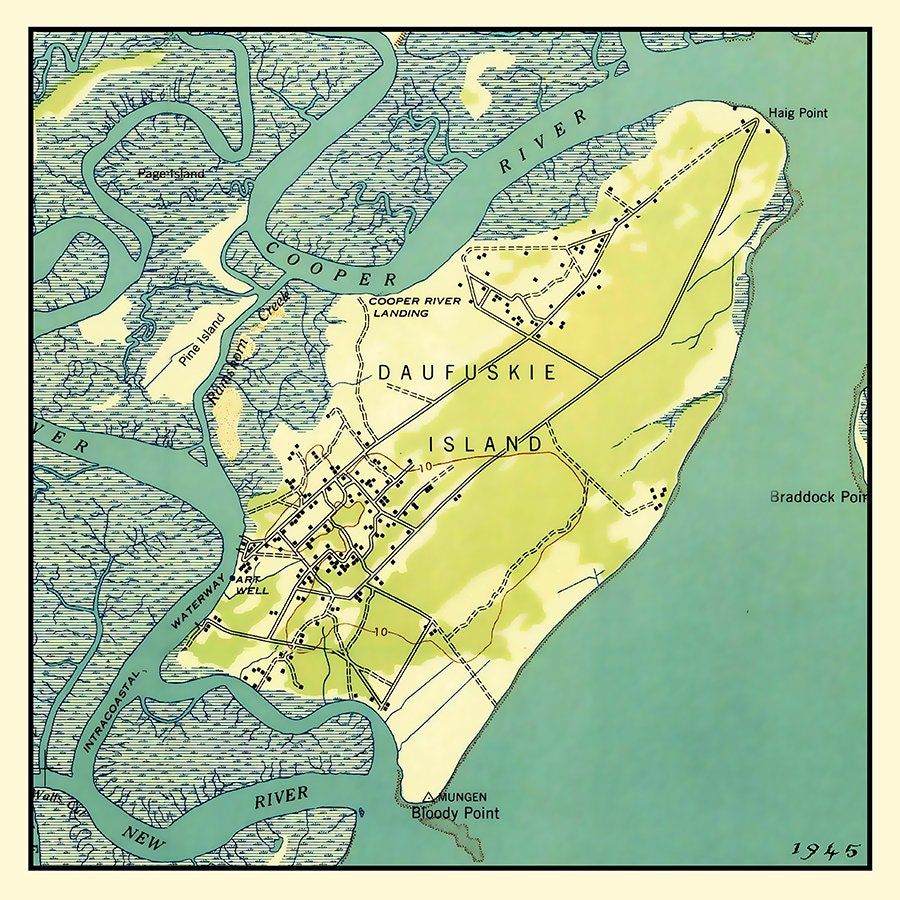 1945 Map of Daufuskie Island South Carolina