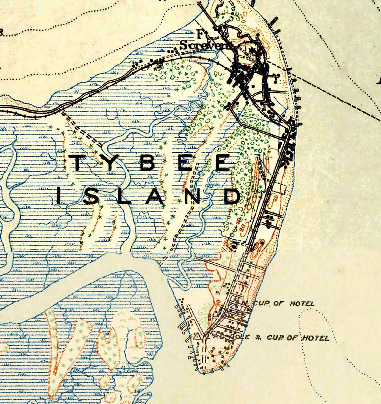 1920 Map of Tybee Island Georgia Savannah Beach