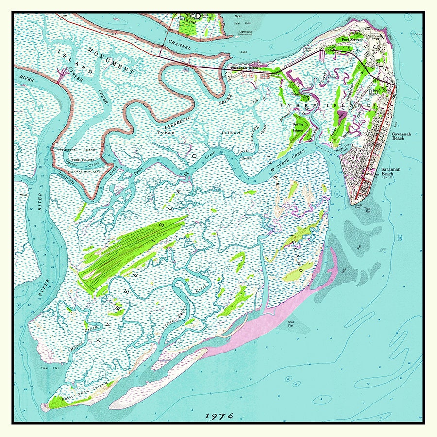 1976 Map of Tybee Island Georgia Savannah Beach