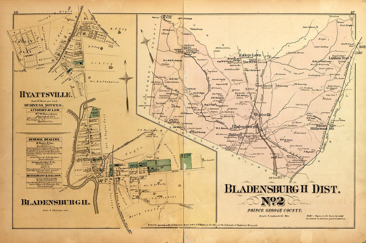 1879 Map of Bladensburgh District Montgomery County Maryland