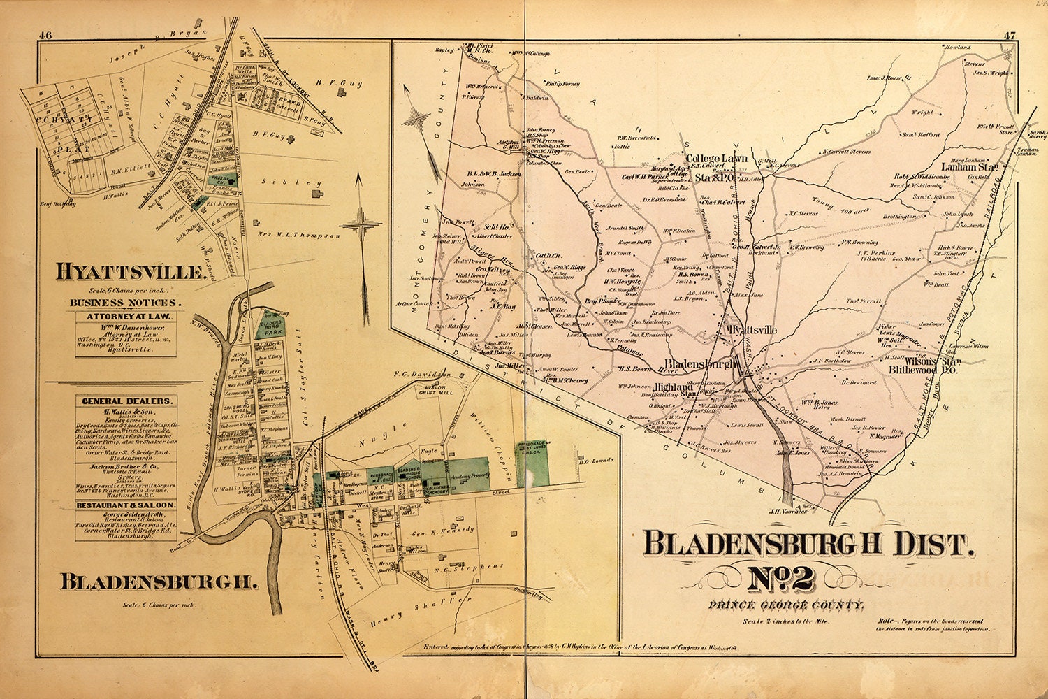 1879 Map of Bladensburgh District Montgomery County Maryland