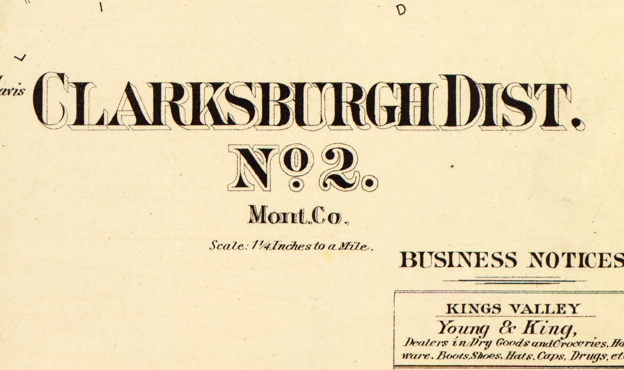 1879 Map of Clarksburgh District Montgomery County Maryland