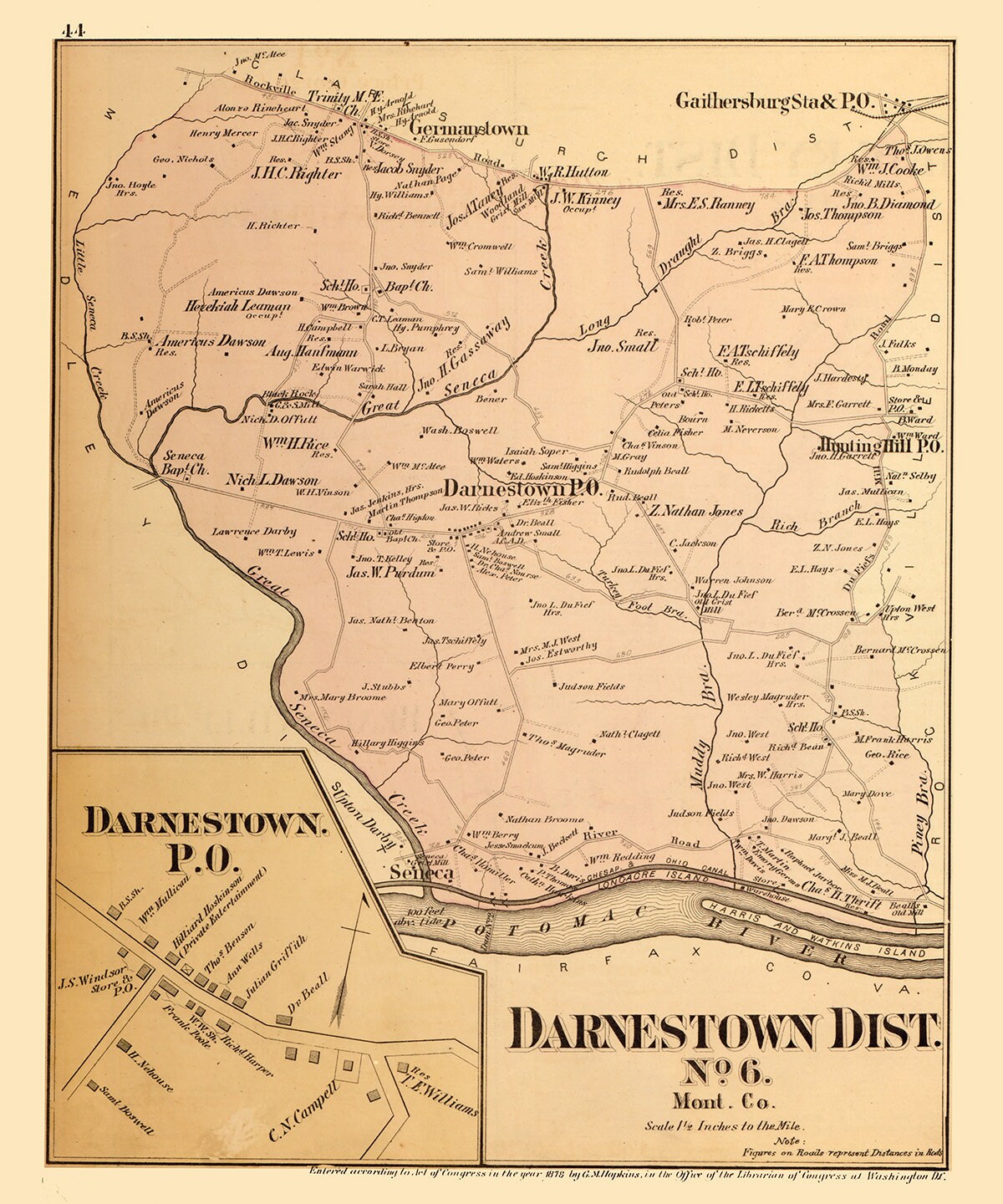 1879 Map of Darnestown District Montgomery County Maryland