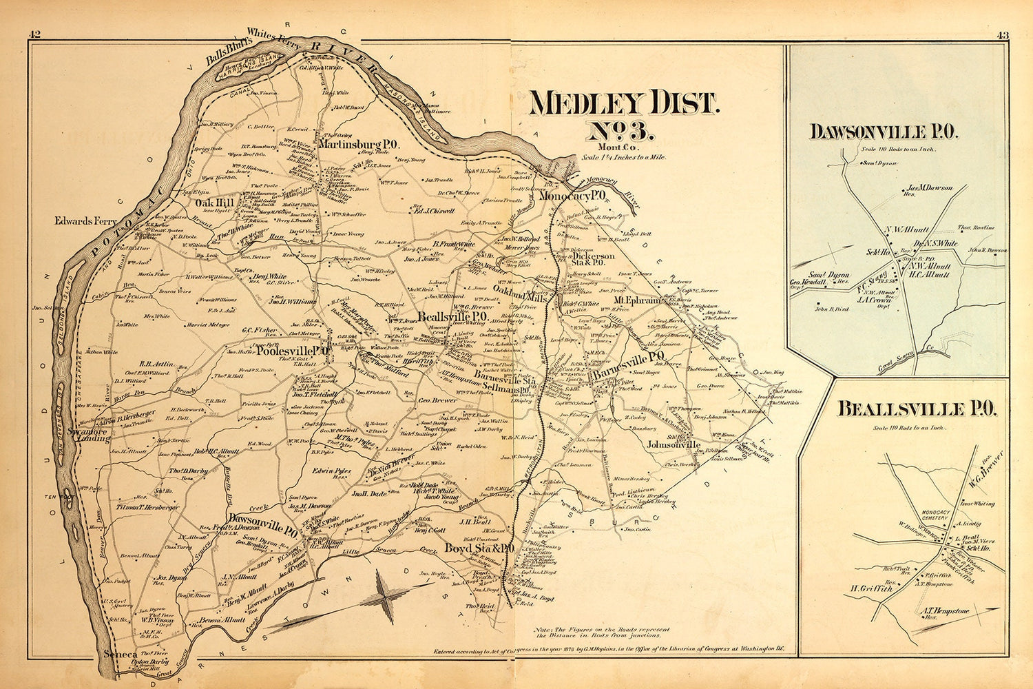 1879 Map of Medley District Montgomery County Maryland