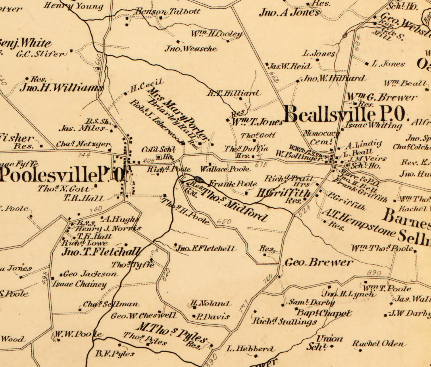 1879 Map of Medley District Montgomery County Maryland
