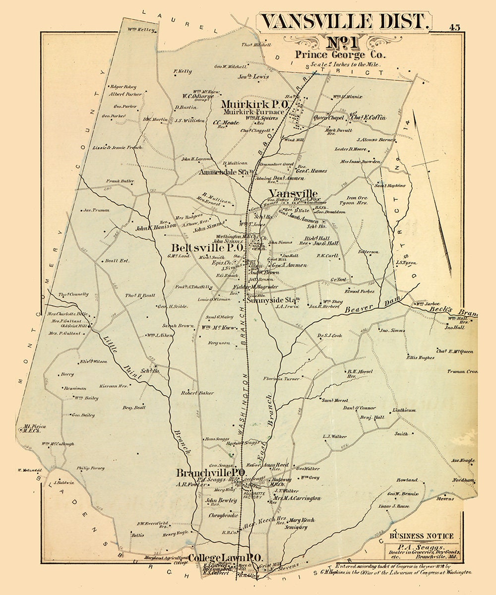 1879 Map of Vansville District Montgomery County Maryland