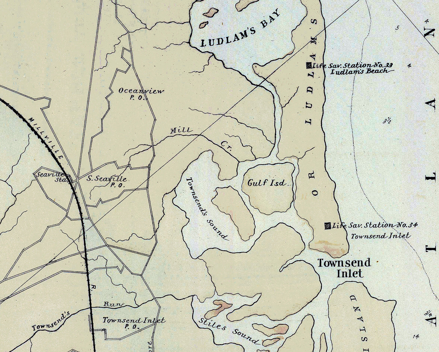1878 Map of New Jersey Coast Absecon Beach to Sea Island