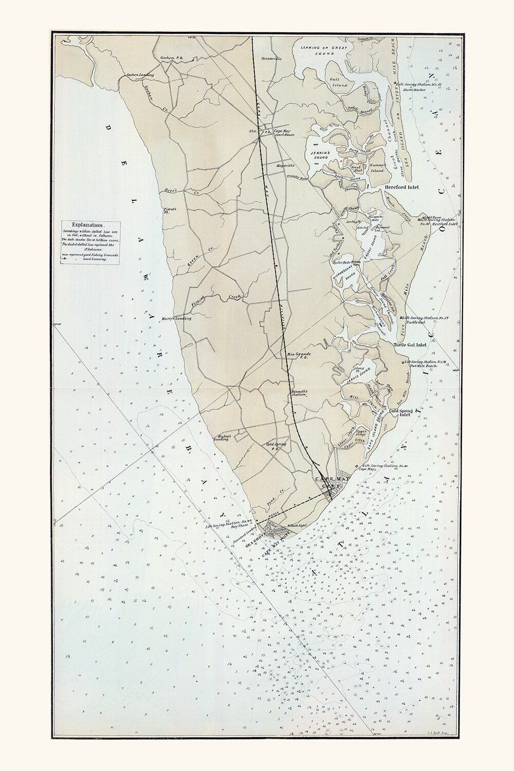 1878 Map of New Jersey Coast Sea Island to Cape May Point