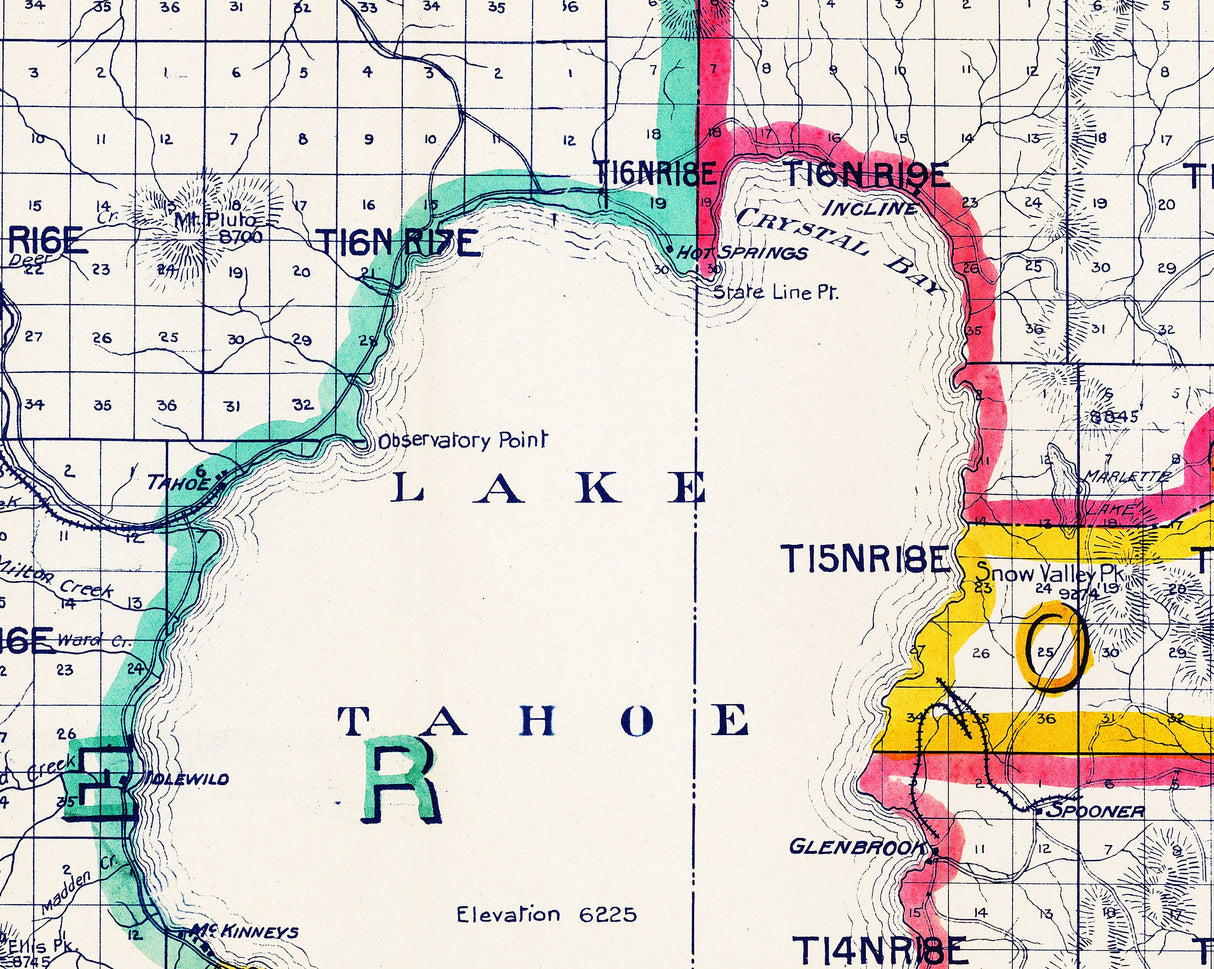 1908 Map of Lake Tahoe and Vicinity