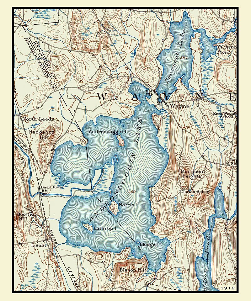 1912 Map of Lake Androscoggin Maine
